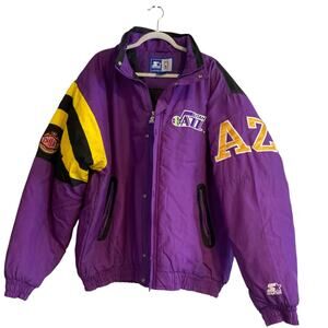 Vintage 80s Starter x NBA Utah Jazz Purple Gold Basketball Patch Coat Size XL